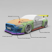 CARBON WIDE BODY KIT for FORD MUSTANG SHELBY GT500 III 2020 - 2023

Set Include:

Front Lip
Front Bumper
Hood Bonnet
Fenders
Side Skirts
GT Wing Spoiler
Rear Diffuser
Material: Carbon

Note: Professional installation is required.