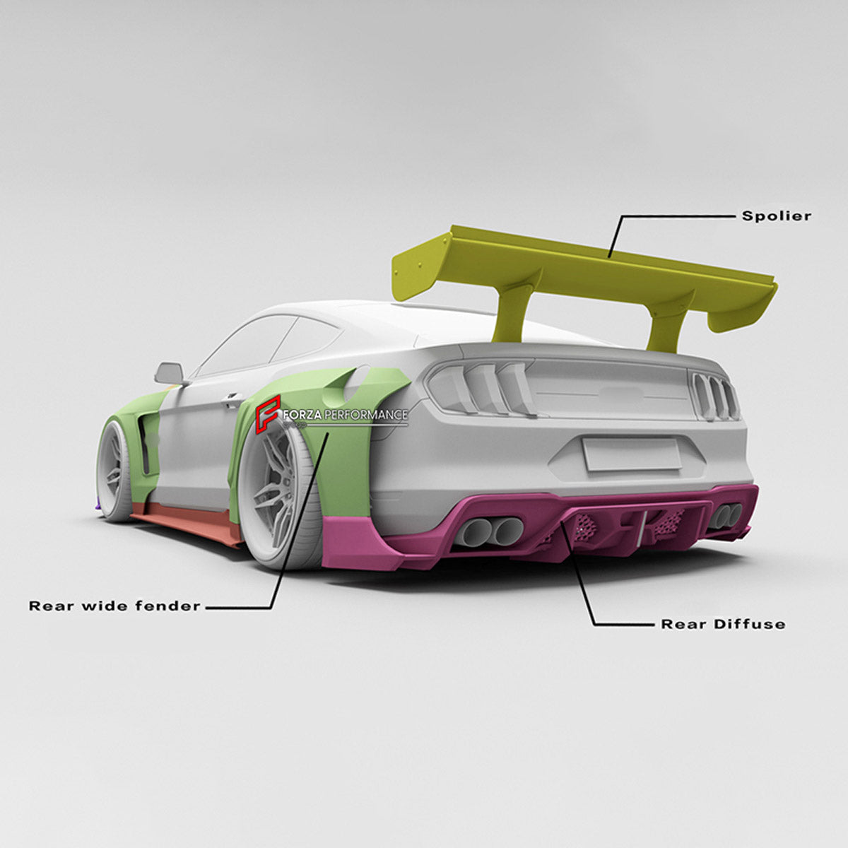 CARBON WIDE BODY KIT for FORD MUSTANG SHELBY GT500 III 2020 - 2023

Set Include:

Front Lip
Front Bumper
Hood Bonnet
Fenders
Side Skirts
GT Wing Spoiler
Rear Diffuser
Material: Carbon

Note: Professional installation is required.