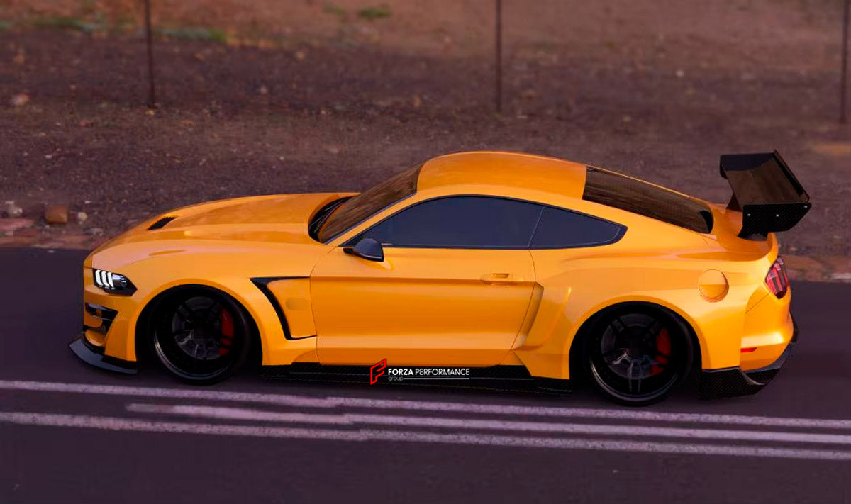 CARBON WIDE BODY KIT for FORD MUSTANG SHELBY GT500 III 2020 - 2023

Set Include:

Front Lip
Front Bumper
Hood Bonnet
Fenders
Side Skirts
GT Wing Spoiler
Rear Diffuser
Material: Carbon

Note: Professional installation is required.