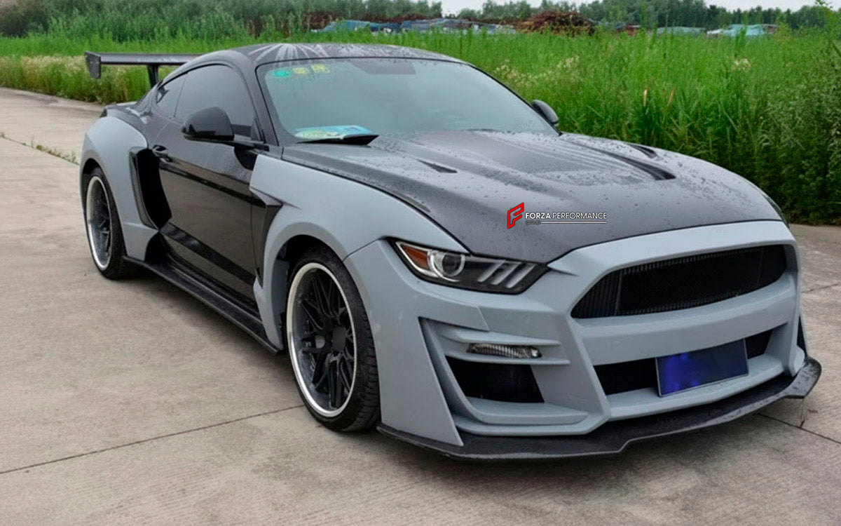 CARBON WIDE BODY KIT for FORD MUSTANG SHELBY GT500 III 2020 - 2023

Set Include:

Front Lip
Front Bumper
Hood Bonnet
Fenders
Side Skirts
GT Wing Spoiler
Rear Diffuser
Material: Carbon

Note: Professional installation is required.