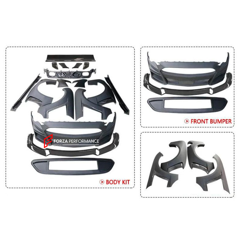 CARBON WIDE BODY KIT for FORD MUSTANG SHELBY GT500 III 2020 - 2023

Set Include:

Front Lip
Front Bumper
Hood Bonnet
Fenders
Side Skirts
GT Wing Spoiler
Rear Diffuser
Material: Carbon

Note: Professional installation is required.