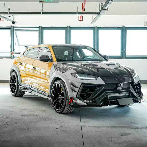 CARBON WIDE BODY KIT for LAMBORGHINI URUS 2018+

Set includes:

Front Lip
Front Bumper Assembly
Front Fenders
Fender Flares
Hood / Bonnet
Side Mirrors Cover
Side Skirts
Roof Spoiler
Rear Spoiler
Rear Bumper Assembly
Rear Diffuser
Exhaust Tips

Material: Fiberglass and dry carbon fiber.