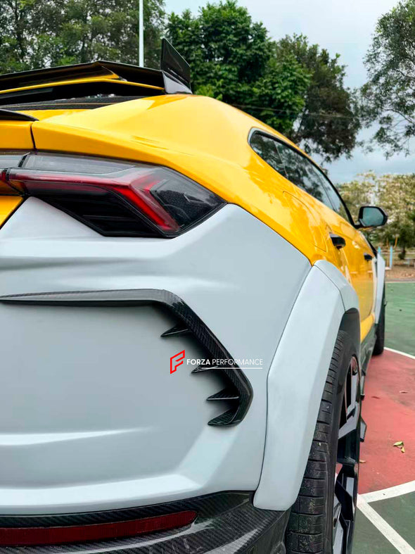 CARBON WIDE BODY KIT for LAMBORGHINI URUS 2018+

Set includes:

Front Lip
Front Bumper Assembly
Front Fenders
Fender Flares
Hood / Bonnet
Side Mirrors Cover
Side Skirts
Roof Spoiler
Rear Spoiler
Rear Bumper Assembly
Rear Diffuser
Exhaust Tips

Material: Fiberglass and dry carbon fiber.