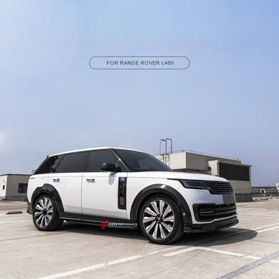 CARBON WIDE BODY KIT for LAND ROVER RANGE ROVER L460 2021+

Set includes:
Front Lip
Front Bumper Trims
Fender Flares
Side Skirts
Front Door Trims

Lip Spoiler
Roof Spoiler
Rear Diffuser

Material: Carbon

NOTE: Professional installation is required.

Contact us for pricing.