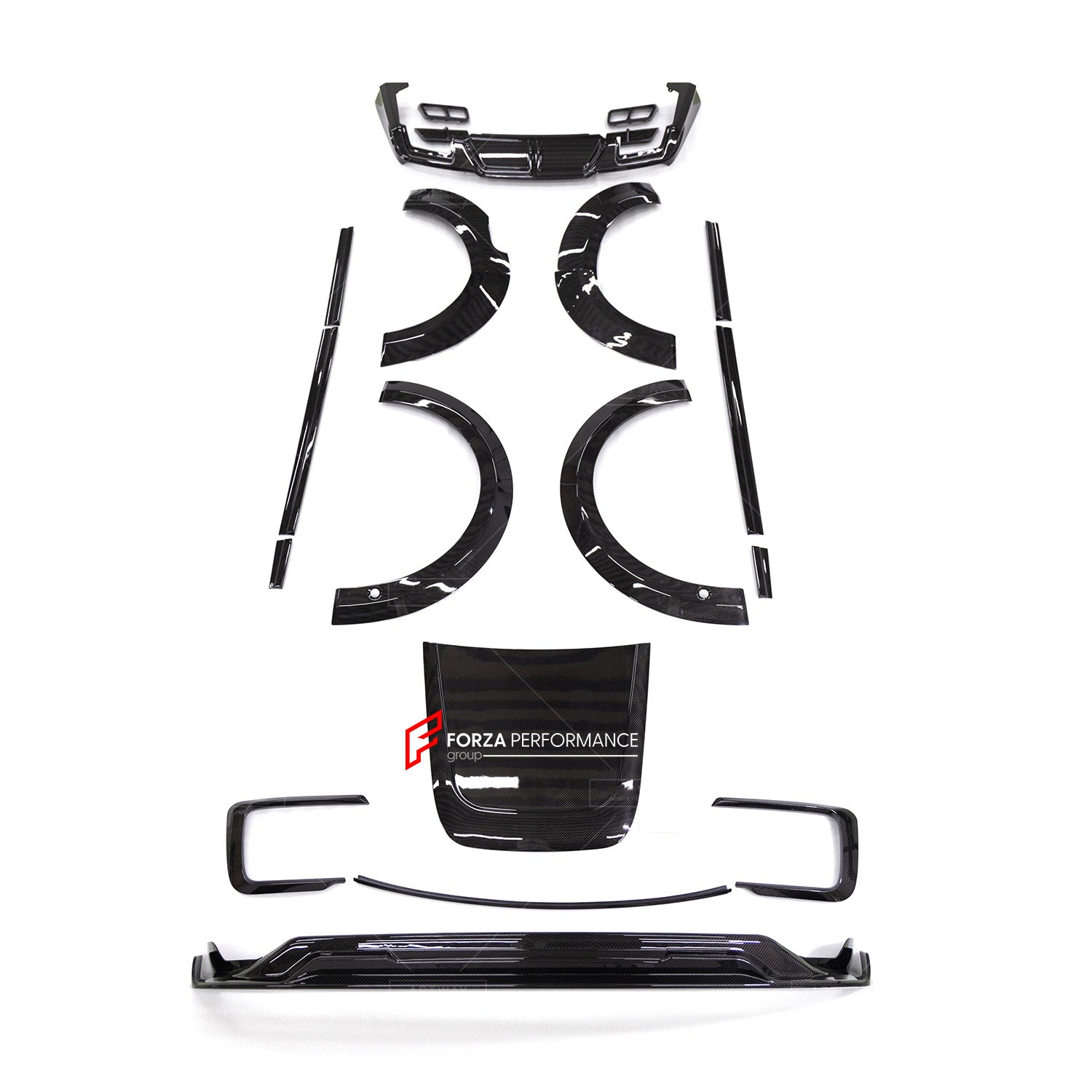 CARBON WIDE BODY KIT for LAND ROVER RANGE ROVER L460 2021+

Set includes:
Front Lip
Front Bumper Trims
Fender Flares
Side Skirts
Front Door Trims

Lip Spoiler
Roof Spoiler
Rear Diffuser

Material: Carbon

NOTE: Professional installation is required.

Contact us for pricing.