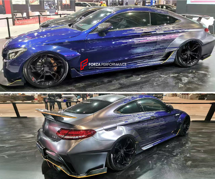 CARBON WIDE BODY KIT for MERCEDES BENZ C63 C205 W205 2016 - 2019

Set Include:

Front Lip
Front Bumper
Hood Bonnet
Fenders
Side Skirts
Rear Diffuser
Rear Spoiler
Rear Bumper
Material: Carbon

Note: Professional installation is required.
