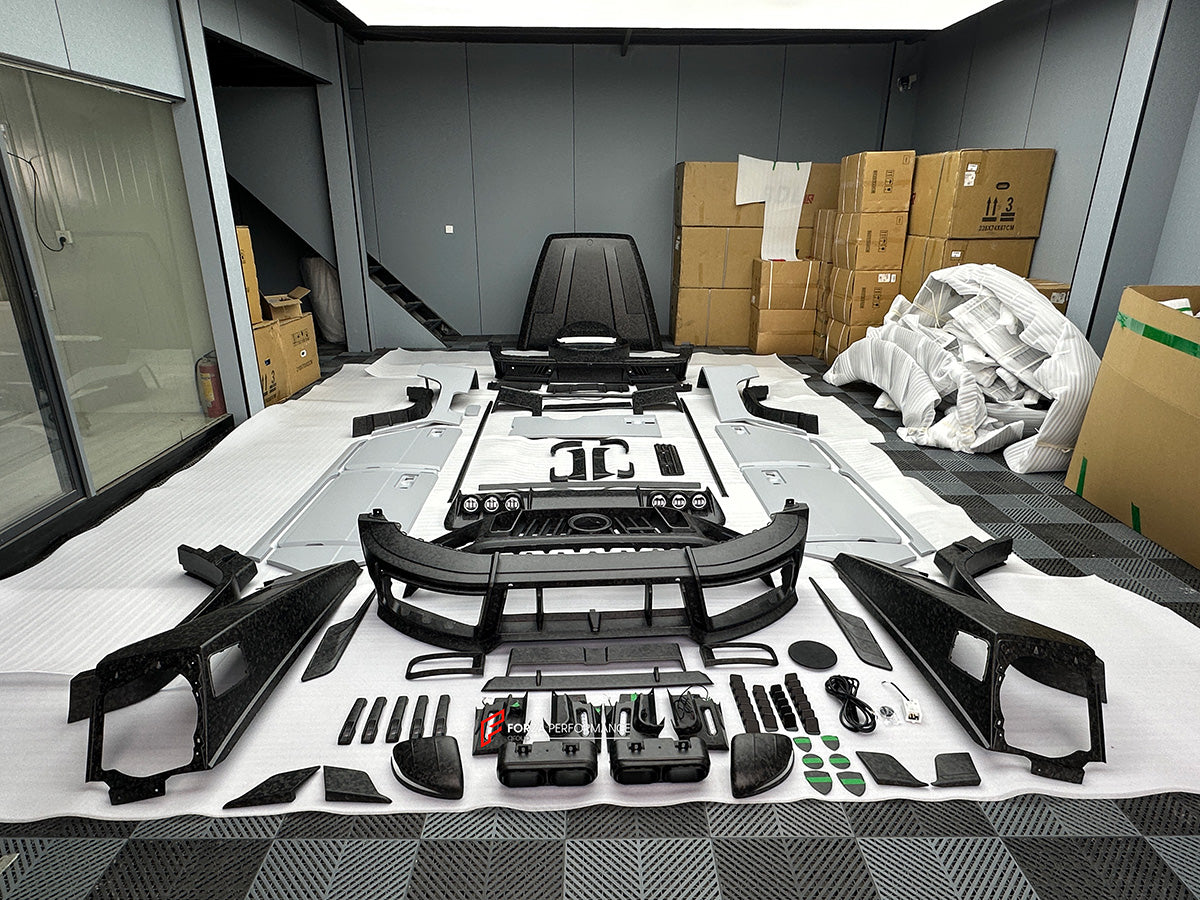 CARBON WIDE BODY KIT for MERCEDES-BENZ G-CLASS G63 W465 2024+


Set includes:

Front Lip
Front Bumper Assembly

Grille Frame
Grille
Headlight Cover
Front Fenders
Front Fender Flares
Hood / Bonnet
Hood / Bonnet Air Vent Cover
Roof LED DRL Bar

Roof Trims
Rear Spoiler
Door Panels
Rear Fenders
Rear Fender Flares
D Pillar Add-Ons
Spare Tire Cover
Rear Trunk Cover
Rear Bumper
Rear Diffuser

Material: Carbon Fiber