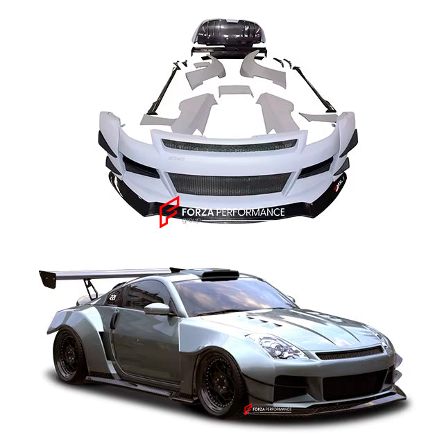 CARBON WIDE BODY KIT for NISSAN 350Z 2002 - 2009

Set Include:

Front Lip
Front Bumper
Hood Bonnet
Fenders
Side Skirts
GT Wing Spoiler
Ducktail Spoiler
Rear Bumper
Rear Diffuser
Material: Carbon

Note: Professional installation is required.