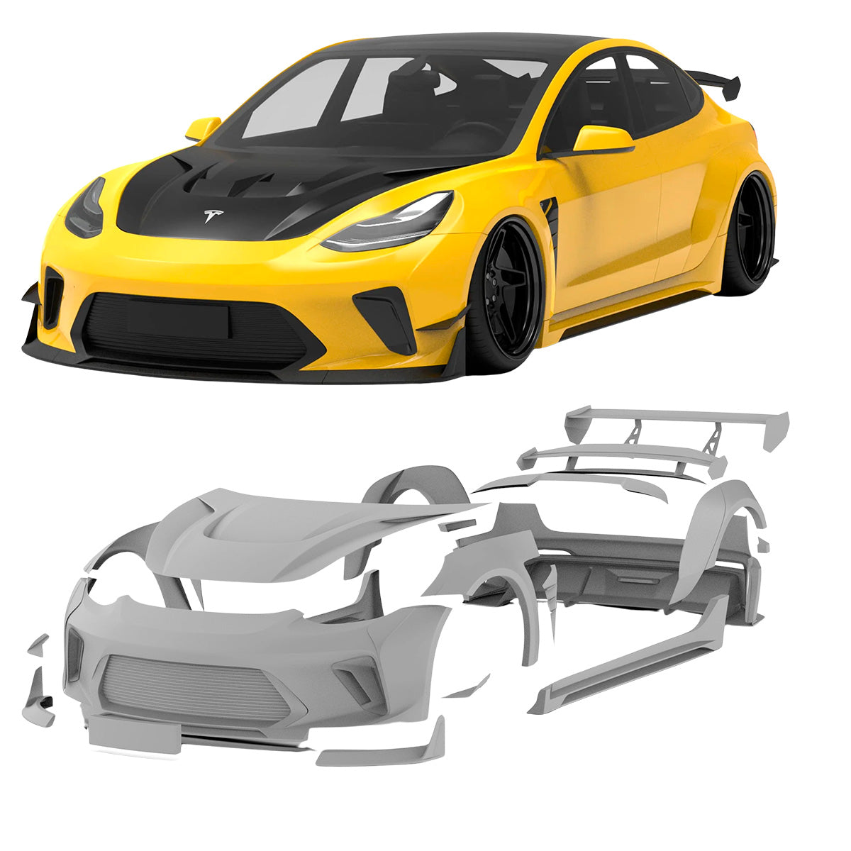 Modle 3 Body Kit CARBON WIDE BODY KIT for TESLA MODEL 3 2017 - 2023