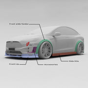 CARBON WIDE BODY KIT for TESLA MODEL X 2016+

Set Include:

Front Lip
Front Bumper Air Vent Trim
Fenders
Side Skirts
Rear Diffuser
Material: Carbon

Note: Professional installation is required.