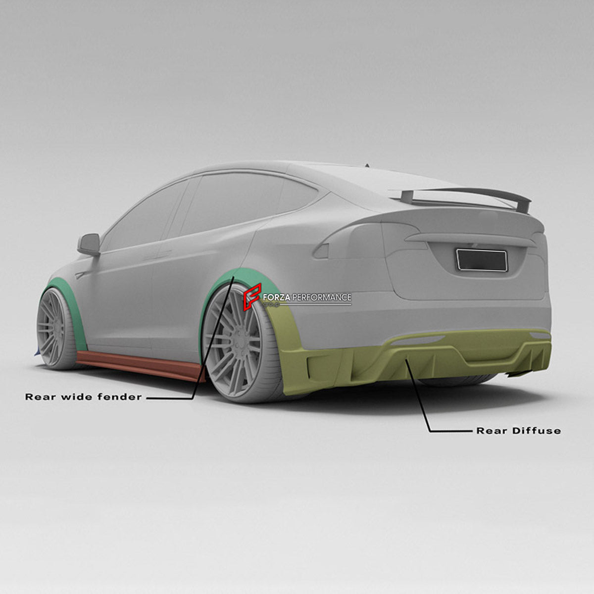 CARBON WIDE BODY KIT for TESLA MODEL X 2016+

Set Include:

Front Lip
Front Bumper Air Vent Trim
Fenders
Side Skirts
Rear Diffuser
Material: Carbon

Note: Professional installation is required.