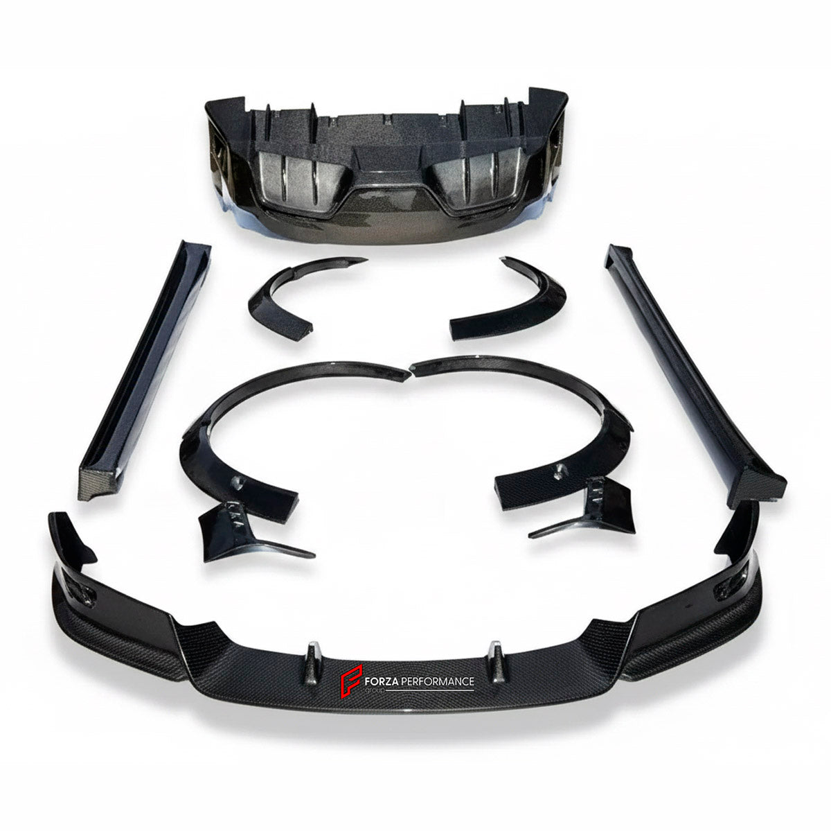 CARBON WIDE BODY KIT for TESLA MODEL X 2016+

Set Include:

Front Lip
Front Bumper Air Vent Trim
Fenders
Side Skirts
Rear Diffuser
Material: Carbon

Note: Professional installation is required.