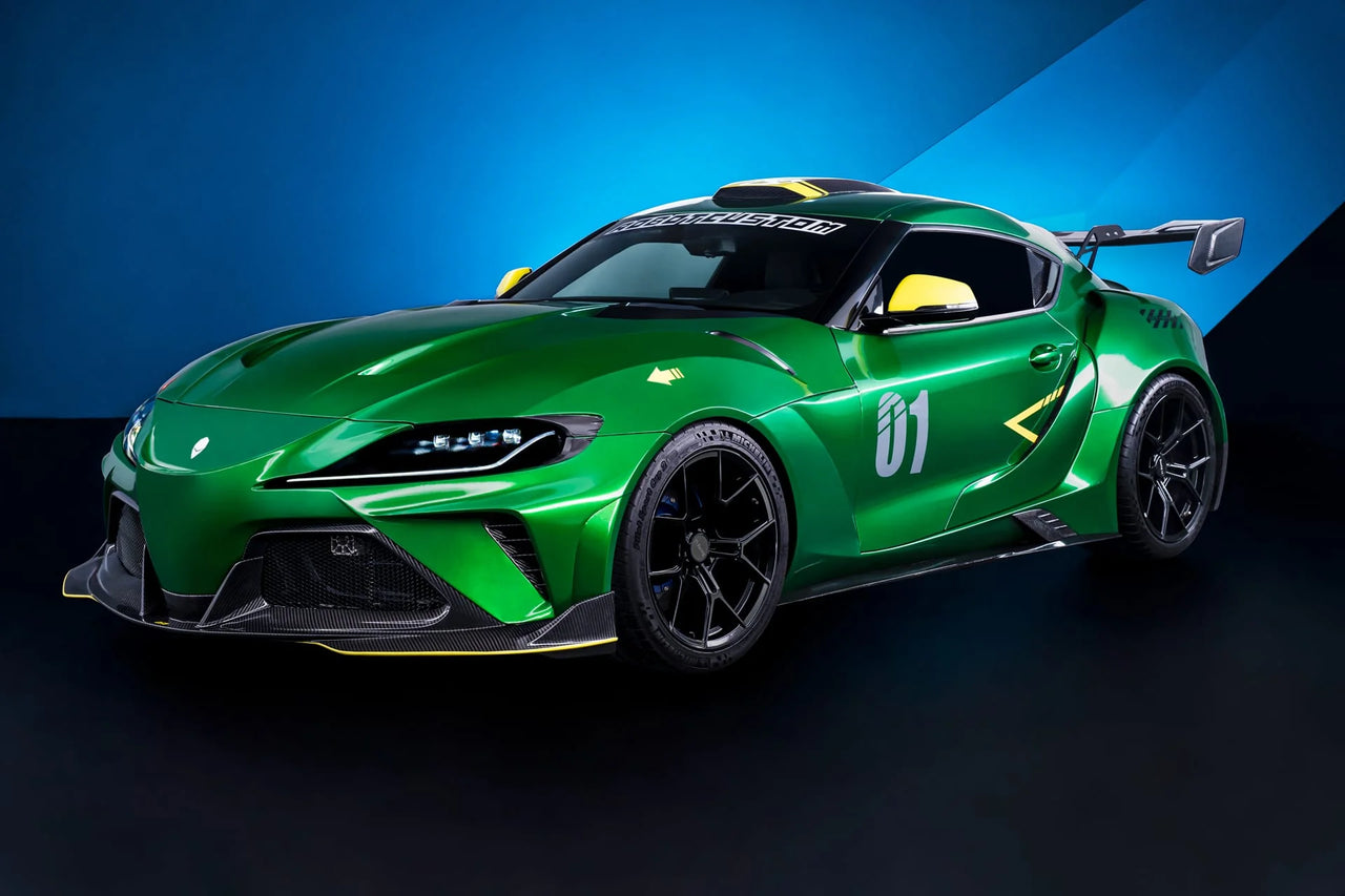 CARBON WIDE BODY KIT for TOYOTA GR SUPRA A90 2019+

Set includes:

Front Lip
Front Bumer Assembly
Hood / Bonnet
Front Fenders
Side Skirts
Rear Fenders
Roof Air Scoop
Rear Window Cover

Rear Wing Spoiler
Rear Bumper
Rear Diffuser

Material: Wet Carbon with Fiberglass

Note: Professional installation is required.

Recommended Wheels size:

Front:&nbsp;19 x 9.5 ET -33 Tire size: 275-35-19

Rear:&nbsp;19 x 11 ET -15 Tire size: 295-30-19

Contact us for pricing.

Why “Contact Us for Pricing”?

We don’t display f