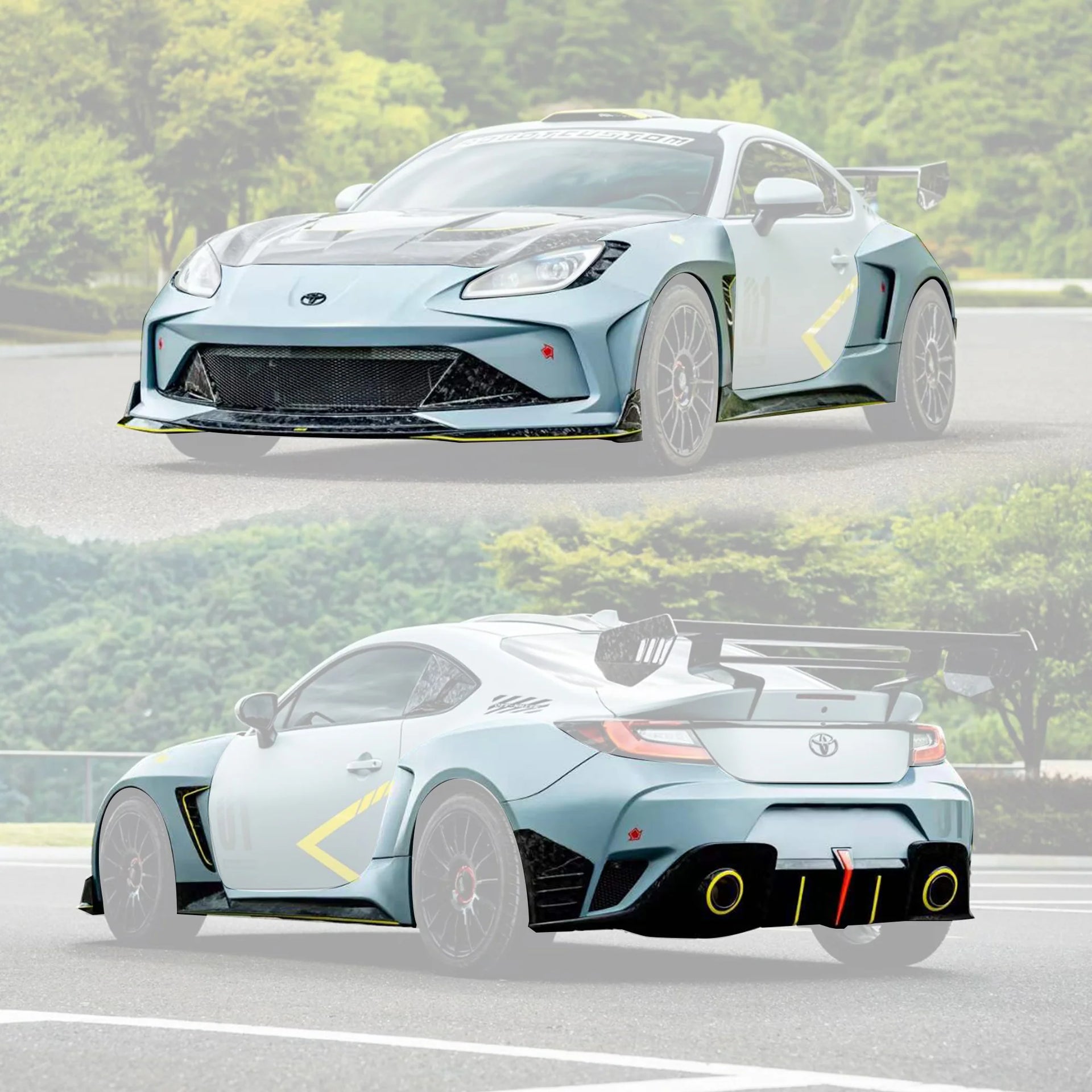 CARBON WIDE BODY KIT for TOYOTA GR86 SUBARU BRZ ZN8 2021+

Set includes:

Front Lip
Front Bumper Assembly

Hood / Bonnet
Replacement Wide Front Fenders
Side Skirts

Roof Scoop
Rear Window Trim
Rear Spoiler
Rear Wide Fenders
Rear Bumper
Rear Diffuser

Material:&nbsp;Wet Carbon with Fiberglass

NOTE:&nbsp;Professional installation is required. Cutting rear quarter panels is required.

Why “Contact Us for Pricing”?

We don’t display fixed prices because our goal is to offer you the most competitive deal possib