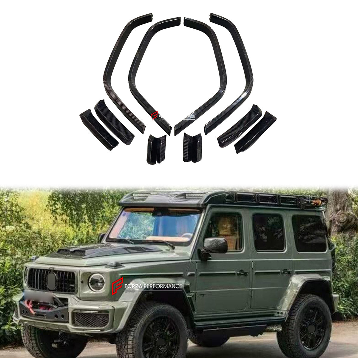 CARBON FRONT FENDERS for Mercedes-Benz G-Class W463A W464 G63 2018 - 2024
Set includes:

Wide Fenders Add-Ons
Material: Carbon

NOTE: Professional installation is required.