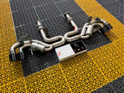 Aggressive sporty sound exhaust x pipe catback system for Chevrolet Corvette C8 2020+ (Engine: 6.2L)  Exhaust brand: Forza Performance Group   Set include:  Catback X pipe without muffler Exhaust tips (You can choose: blue burned, chrome and carbon) Material: Stainless steel   Production time: 15 working days  More options available for additional EXTRA cost (not included in this listing price. Please contact for pricing):   Can make that catback in titanium material