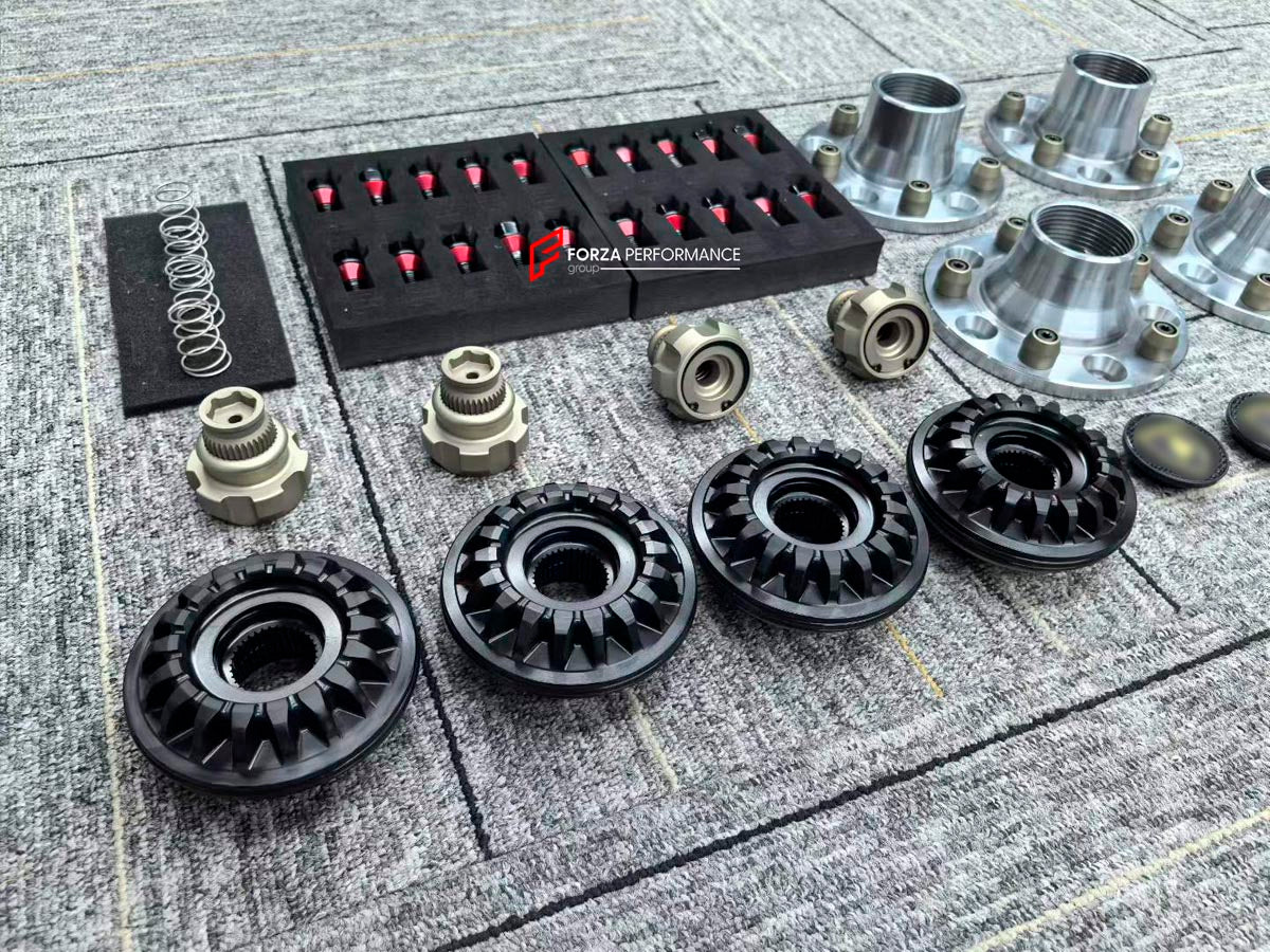 Lamborghini Huracan centerlock conversion kit, central lock conversion kit, center lock retrofit kit, centerlock adapter kit, wheel hub adapter package, STO SVJ style center lock, fits LP580-2 LP610-4 EVO Performante Tecnica, 5x112 57.1 mm front 66.5 mm rear, forged 7075-T6 aluminium