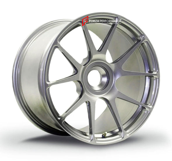 High-performance lightweight forged aluminum wheel for Porsche GT3, featuring precision engineering, exceptional strength, and a polished finish, designed for track and high-performance driving.