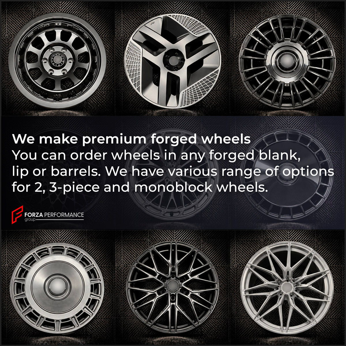 Custom forged wheels for Chinese Brand Cars. Made-to-order monoblock, 2-piece and 3-piece wheels in custom sizes, offsets, colors and finishes with guaranteed vehicle fitment.

We manufacture premium quality forged wheels rims for Chinese Brand Cars in any design, size, color.

THIS WHEEL DESIGN CAN BE CUSTOM-MADE FOR YOUR CAR IN ANY SIZE AND COLOR OPTIONS
Available in monoblock, 2-piece, 3-piece, duoblock, beadlock
3D wheel renderings are provided according to the exact dimensions and specifications
