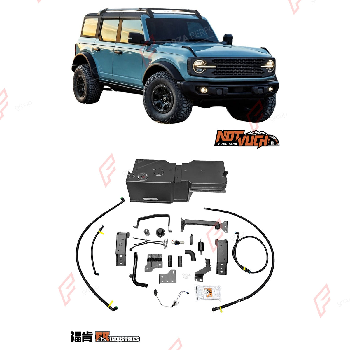 COMBO LONG RANGE FUEL TANK SYSTEM KIT 175L, +95L (EXTRA 25 GAL) EXTENDED RANGE for FORD BRONCO 2.7T GASOLINE (4-DOOR) 2021+