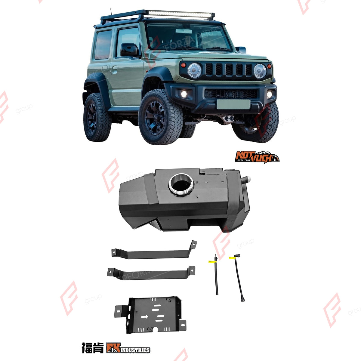 REPLACEMENT LONG RANGE FUEL TANK SYSTEM 65L, +25L (EXTRA 7 GAL) EXTENDED RANGE for SUZUKI JIMNY JB74 PETROL (3-DOOR) 2018+