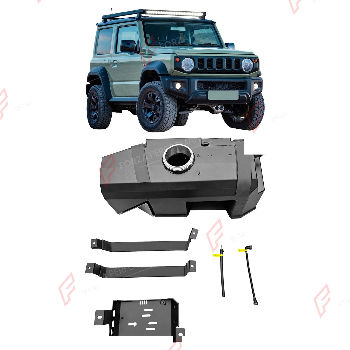 REPLACEMENT LONG RANGE FUEL TANK SYSTEM 65L, +25L (EXTRA 7 GAL) EXTENDED RANGE for SUZUKI JIMNY JB74 PETROL (5-DOOR) 2018+