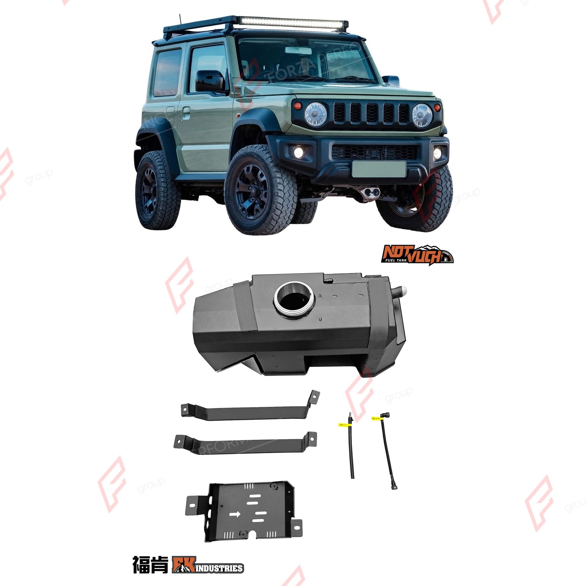 REPLACEMENT LONG RANGE FUEL TANK SYSTEM 65L, +25L (EXTRA 7 GAL) EXTENDED RANGE for SUZUKI JIMNY JB74 PETROL (5-DOOR) 2018+