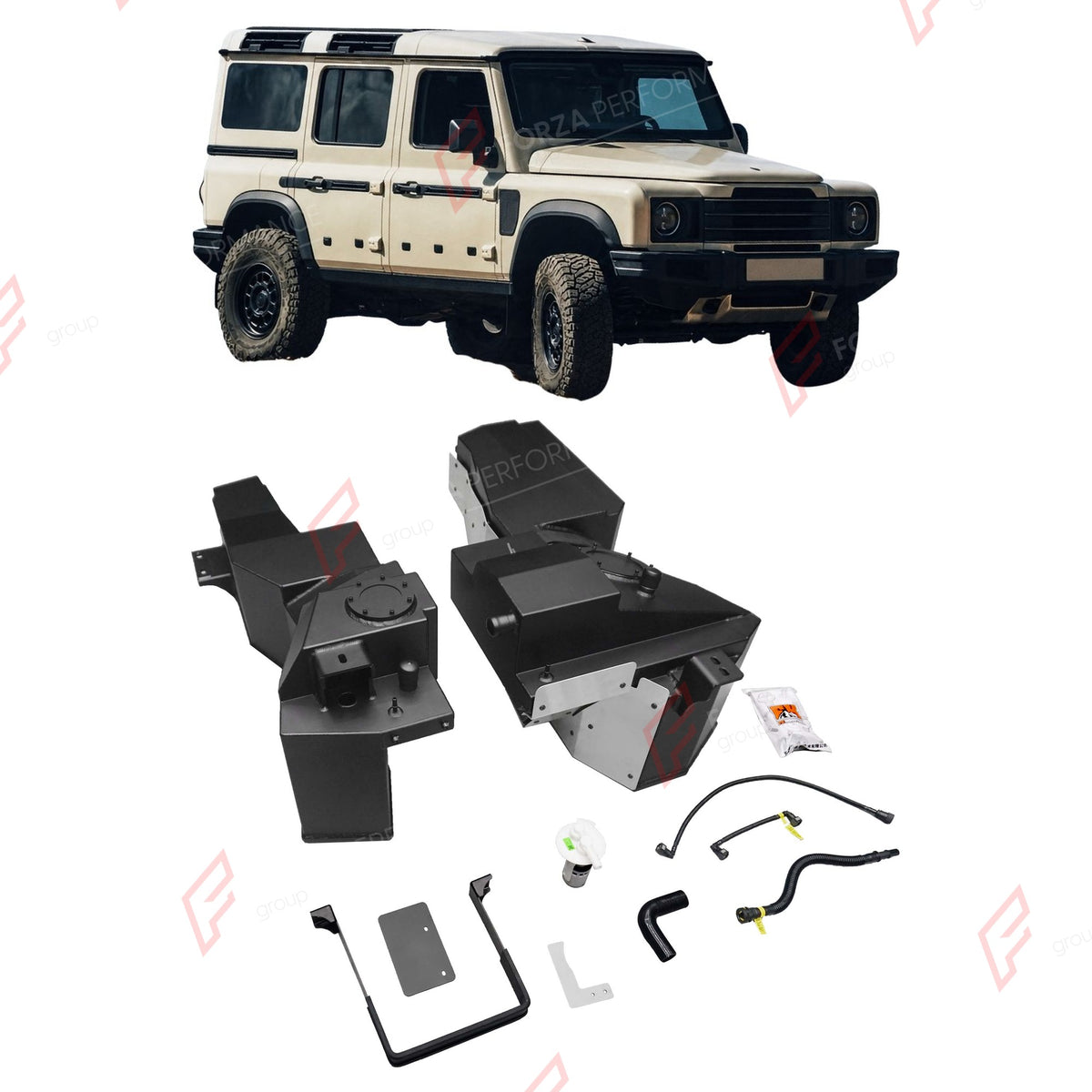 COMBO LONG RANGE FUEL TANK SYSTEM KIT 165L, +75L (EXTRA 20 GAL) EXTENDED RANGE for INEOS GRENADIER 3.0T PETROL 2022+