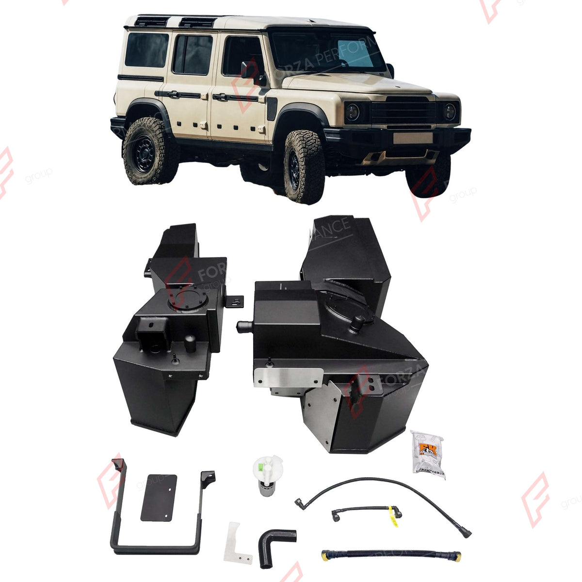 COMBO LONG RANGE FUEL TANK SYSTEM KIT 165L, +75L (EXTRA 20 GAL) EXTENDED RANGE for INEOS GRENADIER 3.0T PETROL 2022+