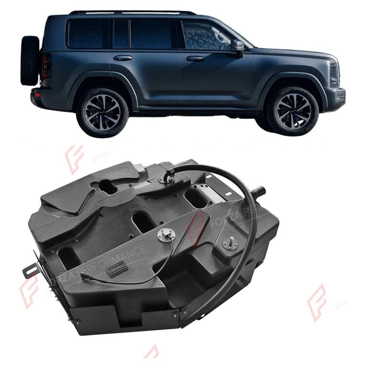 SPARE TIRE AUXILIARY LONG RANGE FUEL TANK SYSTEM 120L (EXTRA 32 GAL) EXTENDED RANGE for NEW 2ND-GEN HAVAL H9 2024+