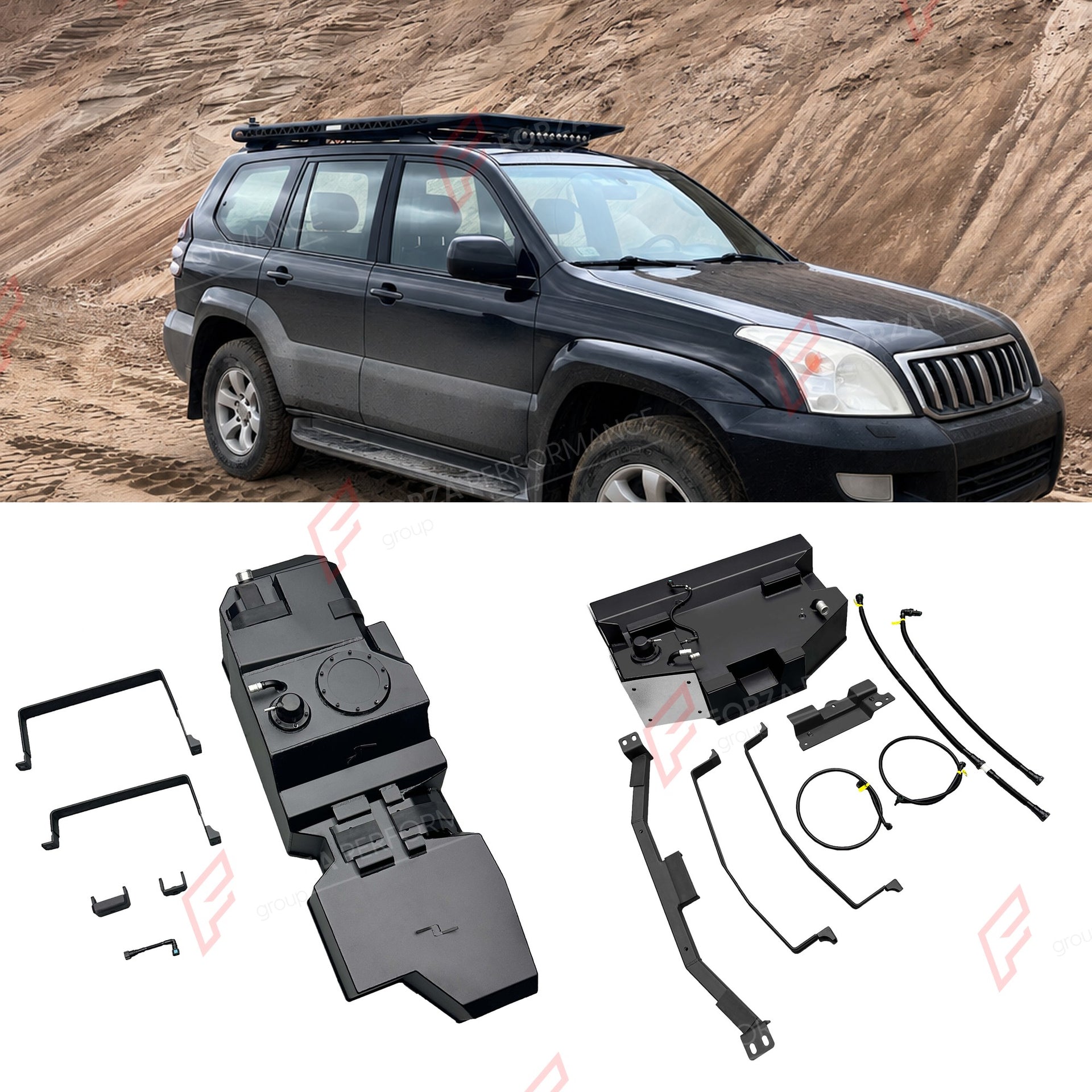 COMBO LONG RANGE FUEL TANK SYSTEM KIT 215L, +128L (EXTRA 34 GAL) EXTENDED RANGE for TOYOTA LAND CRUISER PRADO LC120 4.0L PETROL 2003-2009