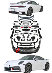 CONVERSION 911 992.1 TURBO SD BODY KIT for PORSCHE 911 992.1 CARRERA 2019 - 2023
Set includes:

Front Bumper Assembly
Front Lip
Side Skirts
Rear Bumper Assembly
Rear Spoiler
Exhaust Tips
Material: Plastic

NOTE: Separate Convertible and Hardtop versions. The Rear Spoiler fits the Hardtop only. Professional installation is required.