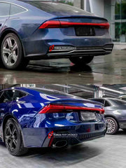 CONVERSION UPGRADE FACELIFT OLD TO NEW BODY KIT for AUDI A7 C8 4K8 2018 - 2023 to AUDI RS7 C8 BODY KIT
Set includes:

Front Bumper
Front Grille
Side Skirts
Rear Bumper with Diffuser
Exhaust Tips
Material: ABS Plastic

NOTE: Professional installation is required.