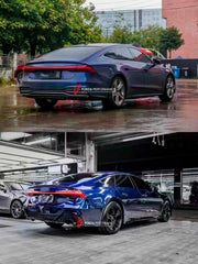 CONVERSION UPGRADE FACELIFT OLD TO NEW BODY KIT for AUDI A7 C8 4K8 2018 - 2023 to AUDI RS7 C8 BODY KIT
Set includes:

Front Bumper
Front Grille
Side Skirts
Rear Bumper with Diffuser
Exhaust Tips
Material: ABS Plastic

NOTE: Professional installation is required.