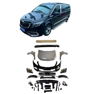 CONVERSION BODY KIT for MERCEDES BENZ VITO W639 UPGRADE to V-CLASS W447 FACELIFT

Set includes:

Hood

Head Lights
Side Fenders
Front Bumper Assembly

Material: Plastic

Note: Professional installation is required
