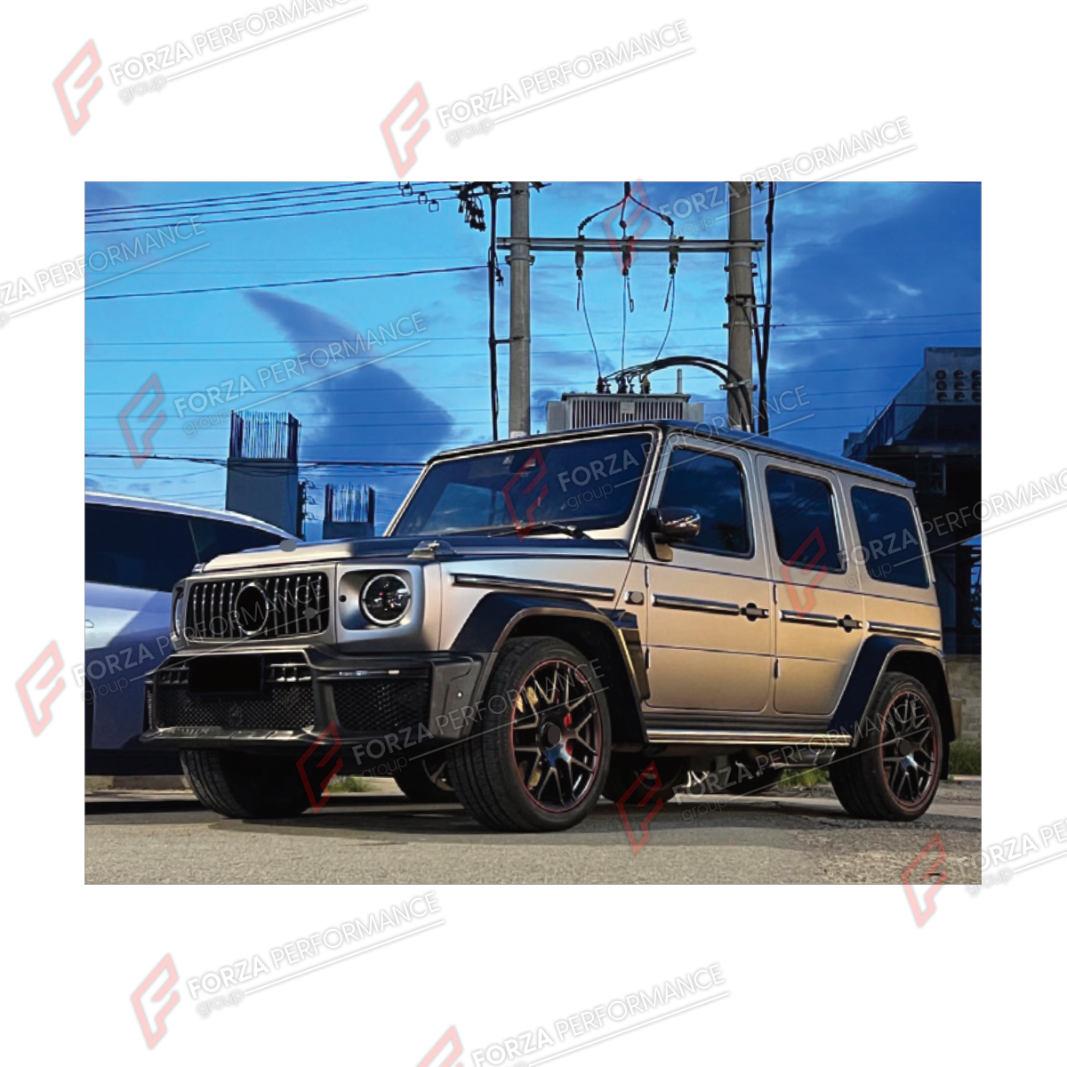 CONVERSION BODY KIT for MERCEDES-BENZ G-CLASS W465 G63 2025+ UPGRADE to G-CLASS W465 G63 G450D G500 G550 2025+ FORZA PERFORMANCE custom fit BA
Set includes:

Front Lip
Front Bumper Assembly
Front Grille
License Plate
Front Fender Flares
Rear Fender Flares
Rear Diffuser
Rear Bumper Assembly
Material: Plastic

NOTE: Professional installation is required.