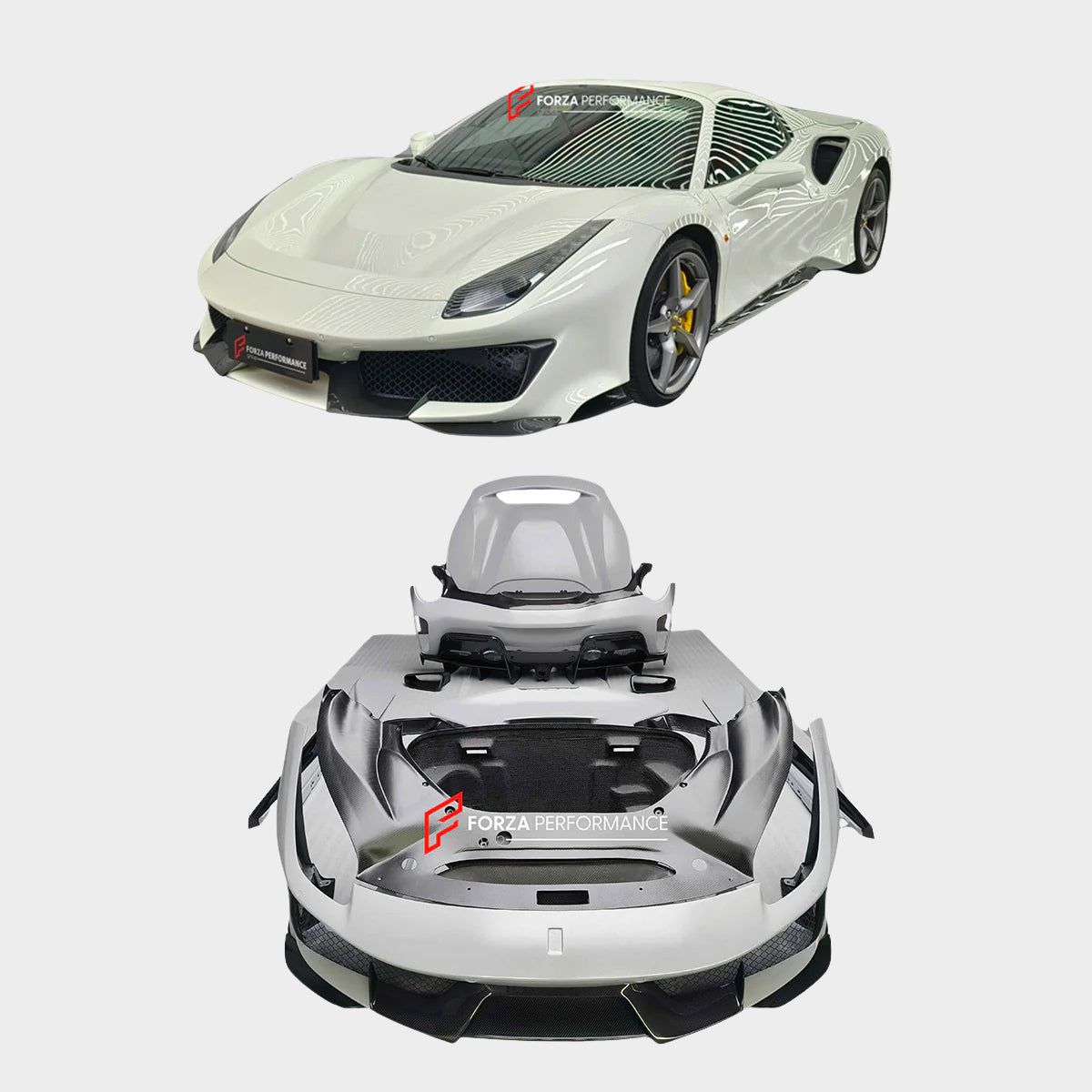 CONVERSION BODY KIT for FERRARI 488 2015+ to FERRARI 488 PISTA

Set includes:

Front bumper
Carbon front lip
Carbon hood/bonnet
Carbon side skirts add-ons
Rear bumper
Carbon rear diffuser
Rear decklid spoiler

Material: Autoclaved fiberglass and dry carbon fiber

Note: Professional installation is required

Production time: 30 Days

Payment ►
Visa
Mastercard
PayPal with a credit card (add 4.4% at checkout)
Payoneer
Cryptocurrency
Shipment ►
By express DHL/UPS/TNT/FedEx
To the local international airport
Spe