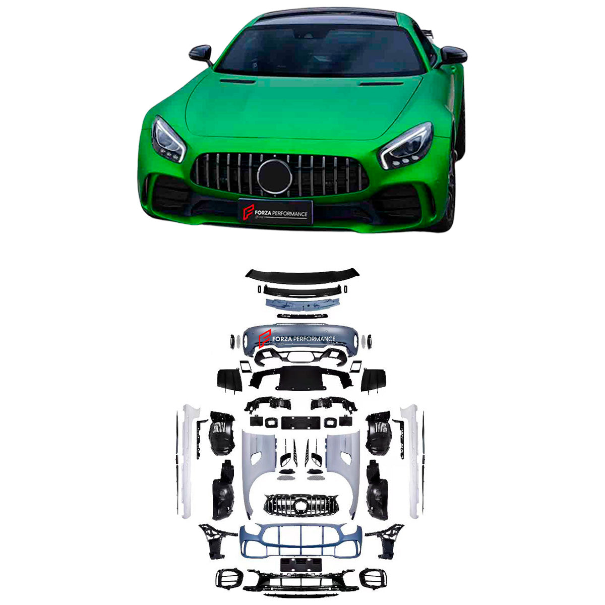 CONVERSION for MERCEDES BENZ AMG GT GTC C190 UPGRADE to GTR 2015-2022 FACELIFT

Set includes:

Front Bumper Assembly
Front Fenders (dry carbon)
Front Fender Trims
Side Skirts (dry carbon)
Rear Bumper Assembly
Rear Spoiler

Material: Plastic PP + Dry carbon

Note: Professional installation is required

Payment ►
Visa
Mastercard
PayPal with a credit card (add 4.4% at checkout)
Payoneer
Cryptocurrency
Shipment ►
By express DHL/UPS/TNT/FedEx
To the local international airport
Special line by air
Special line by