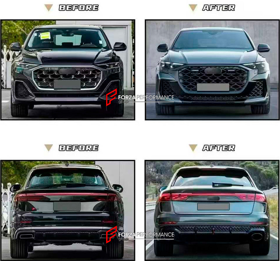 CONVERSION AERO BODY KIT for AUDI Q8 4M 2019 - 2023 UPGRADE to AUDI RSQ8 4M FACELIFT S-LINE 2024+



Set includes:

Front Bumper Assembly
Rear Bumper Assembly
Exhaust Tips


Material: Plastic

Why “Contact Us for Pricing”?

We don’t display fixed prices because our goal is to offer you the most competitive deal possible. Product costs often decrease over time, and by requesting a quote, you’ll receive our most up-to-date price on market.

SECURED PAYMENT METHODS
PayPal (+4.4% fee)
Visa / Mastercard / Americ