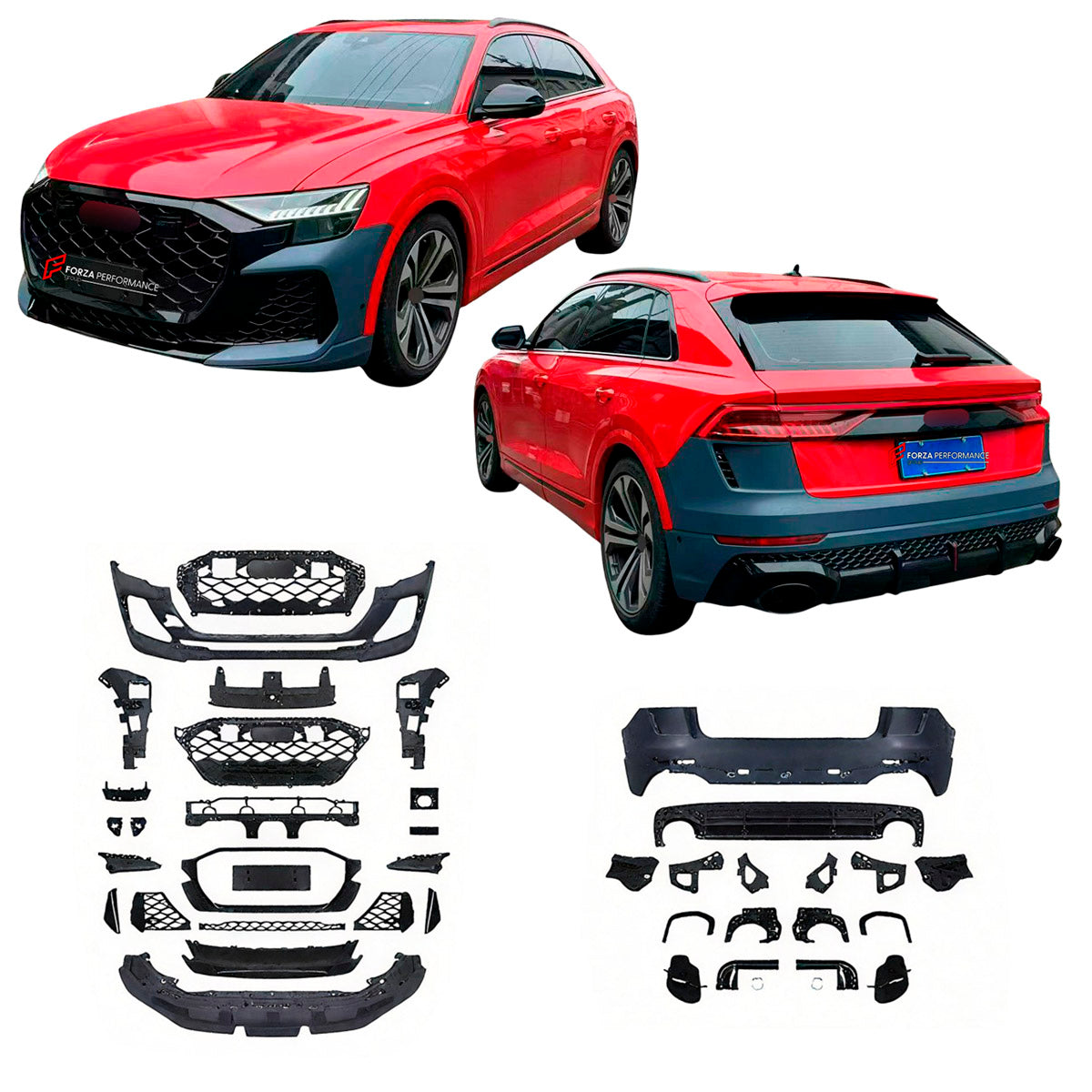 CONVERSION BODY KIT for AUDI Q8 4M FACELIFT 2024+ UPGRADE to AUDI RSQ8 4M FACELIFT 2024+

Set includes:

Front Bumper Assembly
Rear Bumper Assembly
Exhaust Tips
Material: Plastic

Note: Professional installation is required.