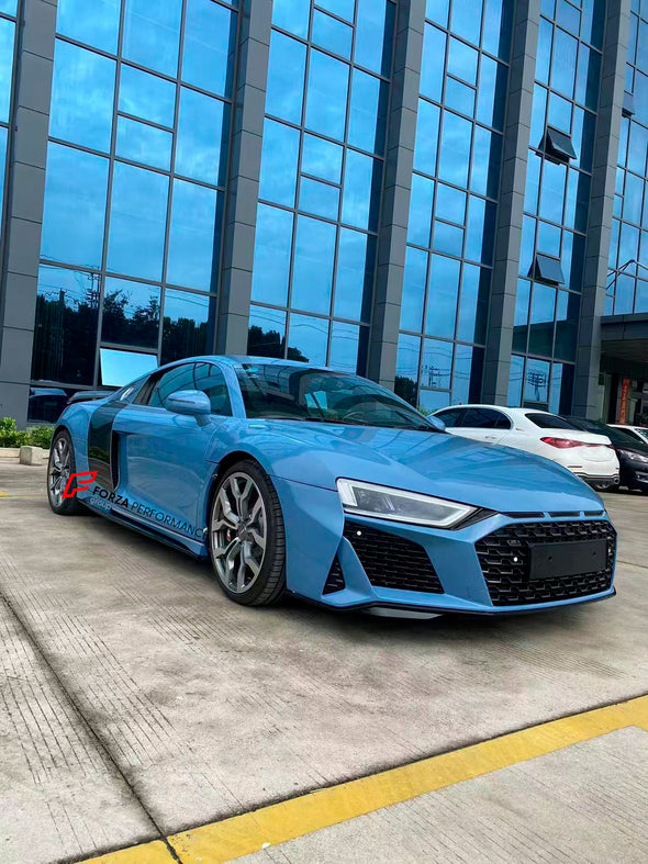 CONVERSION BODY KIT for AUDI R8 4S 2012 - 2016 to R8 4S FACELIFT 2019+

Set includes:

Front Bumper
Front Grille
Hood
Rear Bumper
Headlights

Side Mirrors
Side Skirts
Rear Bumper
Rear Spoiler
Exhaust Tips