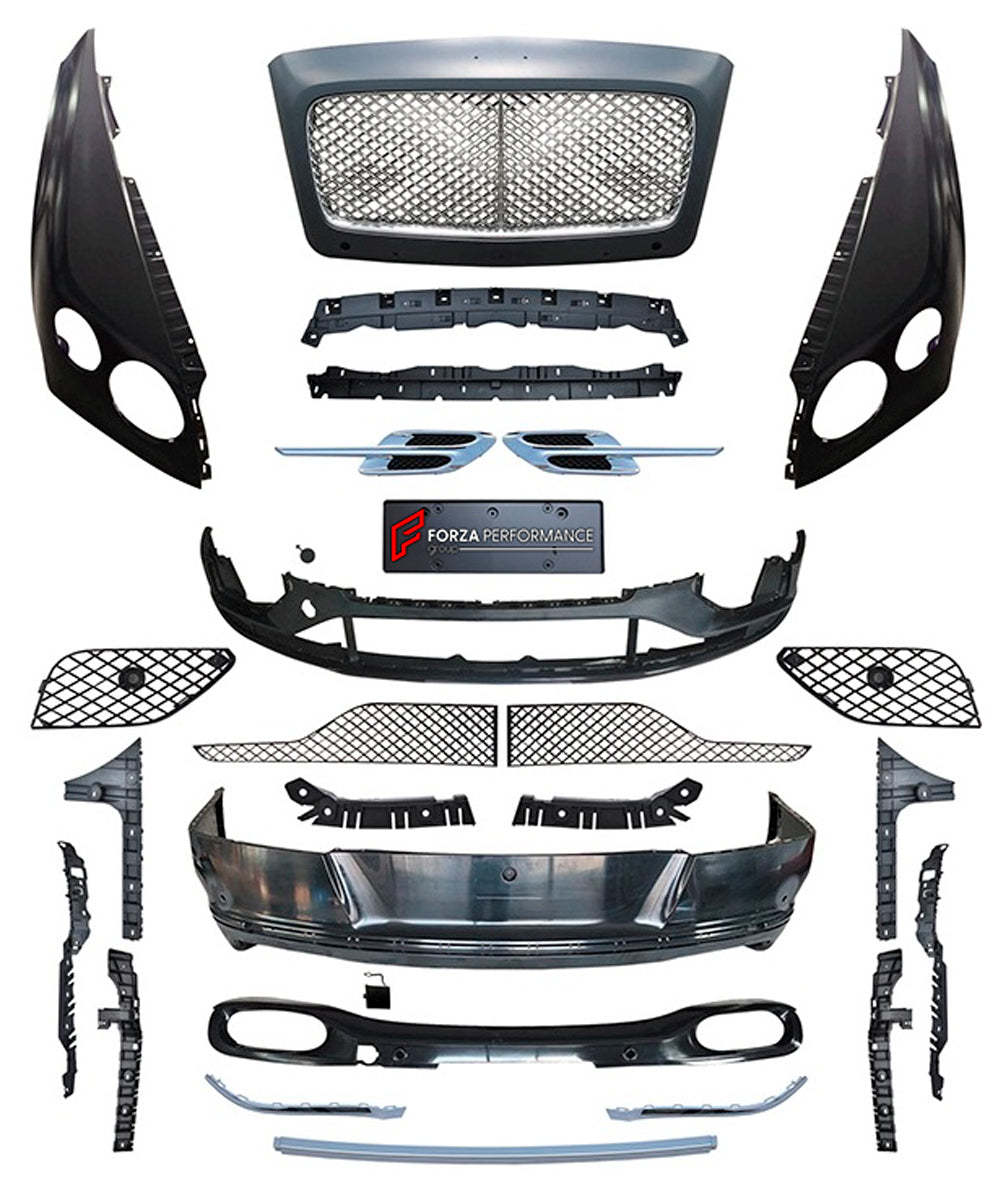 CONVERSION UPGRADE FACELIFT OLD TO NEW BODY KIT for Bentley Continental GT 2012 - 2015 to Continental GT 2016 - 2019
Set includes:

Front Bumper Assembly
Front Grille
License Plate
Rear Bumper Assembly
Rear Diffuser
Material: Plastic

NOTE: Professional installation is required.