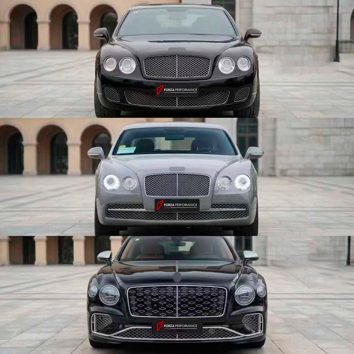 CONVERSION UPGRADE FACELIFT OLD TO NEW BODY KIT for Bentley Flying Spur 2005 - 2019 to Flying Spur 2025+
Set includes:

Front Lip
Front Bumper Assembly
Front Grille
License Plate
Hood Bonnet
Front Fenders
Rear Fenders
Trunk Lid
Rear Bumper Assembly
Exhaust Tips
Material: Plastic

NOTE: Professional installation is required.