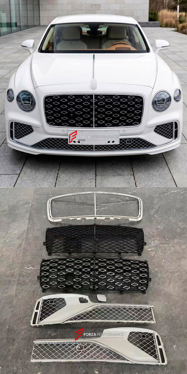 CONVERSION UPGRADE FACELIFT OLD TO NEW BODY KIT for Bentley Flying Spur 2005 - 2019 to Flying Spur 2025+
Set includes:

Front Lip
Front Bumper Assembly
Front Grille
License Plate
Hood Bonnet
Front Fenders
Rear Fenders
Trunk Lid
Rear Bumper Assembly
Exhaust Tips
Material: Plastic

NOTE: Professional installation is required.