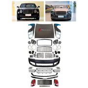 CONVERSION UPGRADE FACELIFT OLD TO NEW BODY KIT for Bentley Mulsanne 2009 - 2016 to Mulsanne 2017+
Set includes:

Front Lip
Front Bumper Assembly
Front Grille
License Plate
Fender Vents
Rear Bumper Headlight
Tail Lights
Material: Plastic

NOTE: Professional installation is required.