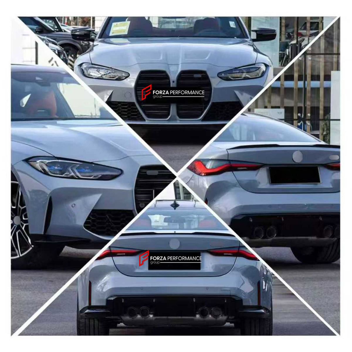 CONVERSION BODY KIT for BMW 4 SERIES G22 G23 2020 - 2024 UPGRADE to M4 G82 G83 2021 - 2024

Set includes:
Front Bumper Assembly
Front Grille
Hood Bonnet
Side Skirts
Rear Bumper Assembly
Exhaust Tips

Material: Plastic

NOTE: Professional installation is required.