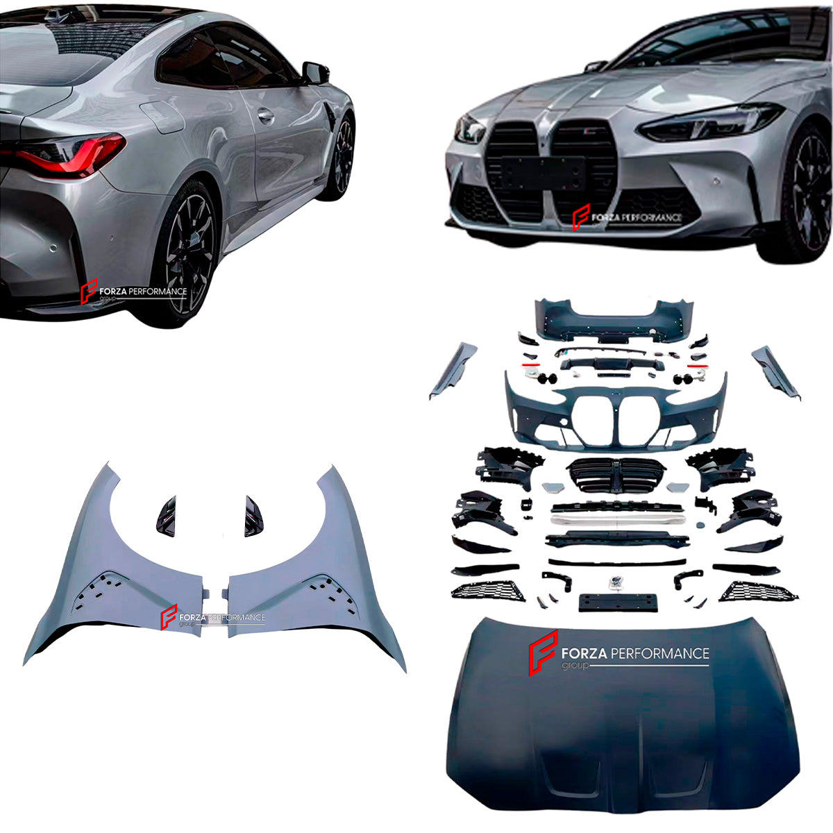 CONVERSION BODY KIT for BMW 4 SERIES G22 G23 LCI 2024+ UPGRADE to M4 G82 G83 LCI 2024+ FACELIFT

Set includes:

Front Bumper Assembly
Front Grille
Hood/Bonnet (Aluminium)
Front Fenders
Side Skirts

Rear Bumper Assembly
Rear Diffuser

Material: Plastic

NOTE: Professional installation is required.

Why “Contact Us for Pricing”?

We don’t display fixed prices because our goal is to offer you the most competitive deal possible. Product costs often decrease over time, and by requesting a quote, you’ll receive o