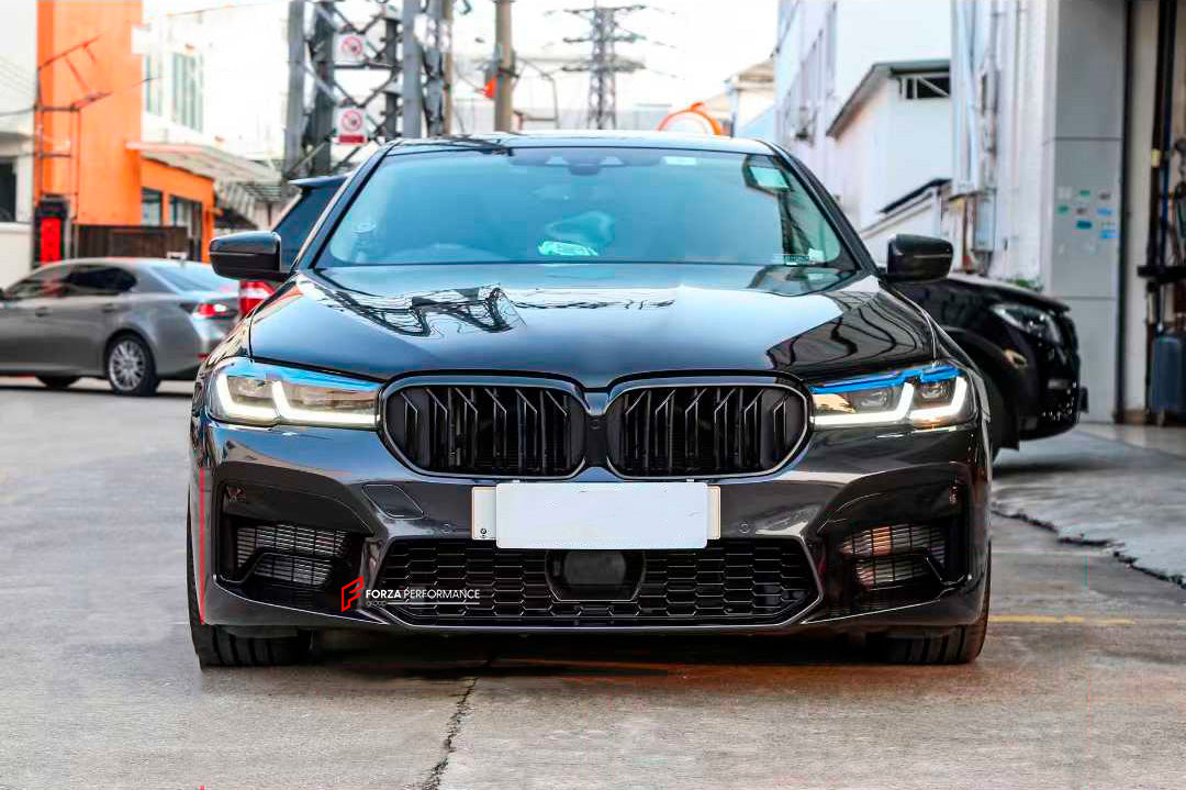 CONVERSION FRONT BUMPER AND FENDERS KIT for BMW 5 SERIES G30 G38 2016 - 2020 to M5 F90 LCI 2020+ UPGRADE FACELIFT

Set includes:

Front Bumper Assembly
Side Fenders

Material: Plastic, Aluminium

Note: Professional installation is required.