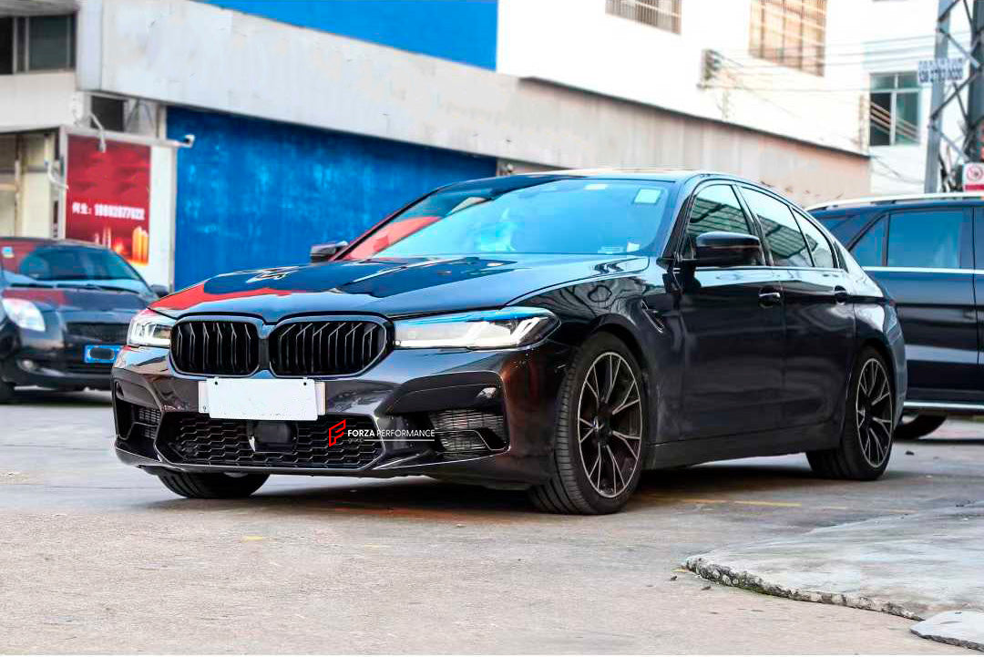 CONVERSION FRONT BUMPER AND FENDERS KIT for BMW 5 SERIES G30 G38 2016 - 2020 to M5 F90 LCI 2020+ UPGRADE FACELIFT

Set includes:

Front Bumper Assembly
Side Fenders

Material: Plastic, Aluminium

Note: Professional installation is required.