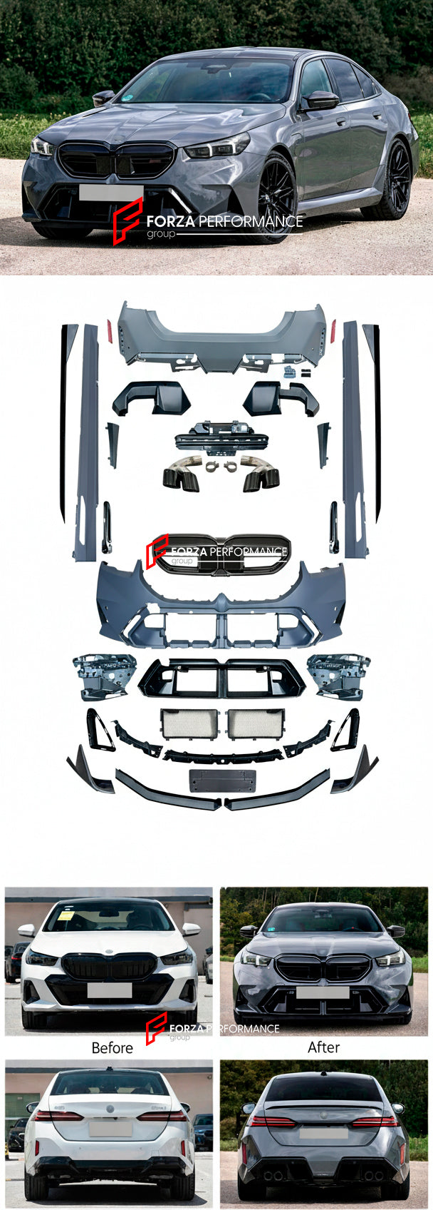 CONVERSION BODY KIT for BMW 5 SERIES G60 G68 2023+ UPGRADE to M5 G90 2024+



Set includes:

Front Bumper
Front Grille
Side Skirts

Rear Diffuser

Material: Plastic

Note: Professional installation is required.

Each part can be sent separately. If you need a specific part, please contact us.

Please let us know what product are you interested in exactly.

Contact us for pricing.

Why “Contact Us for Pricing”?

We don’t display fixed prices because our goal is to offer you the most competitive deal possible